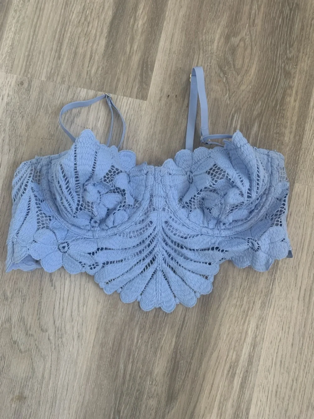 NWOT Aerie Real Good Show Off Unlined Balconette Lace Bra Light Pastel Blue 32C - Picture 2 of 5